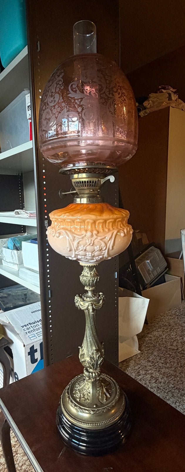 Antieke Victoriaanse Banquet Olielamp 80 cm hoog, Antiek en Kunst, Ophalen