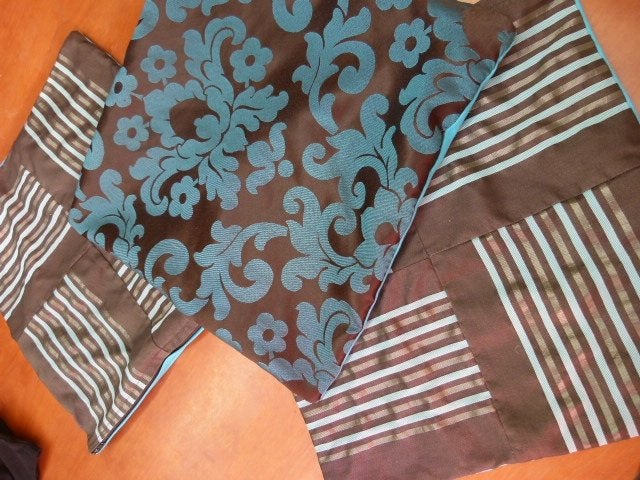 Drie kussen hoezen hoes 35 x 35 cm bruin aqua blauw tinten, Overige kleuren, Ophalen of Verzenden, Zo goed als nieuw, Vierkant