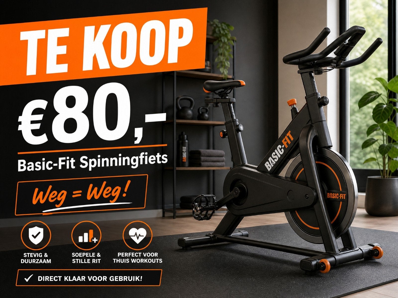 Basic-Fit Spinningfiets - Zo goed als nieuw, Sport en Fitness, Fitnessapparatuur, Ophalen, Zo goed als nieuw, Spinningfiets