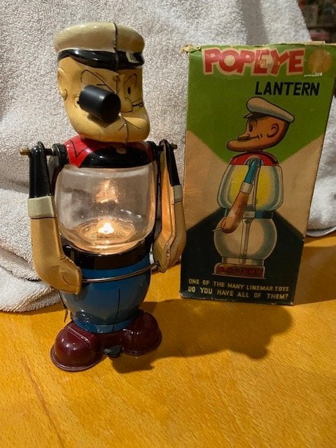 Popeye tin litho Lantern Linemar toy's met doos jaren '50, Ophalen of Verzenden