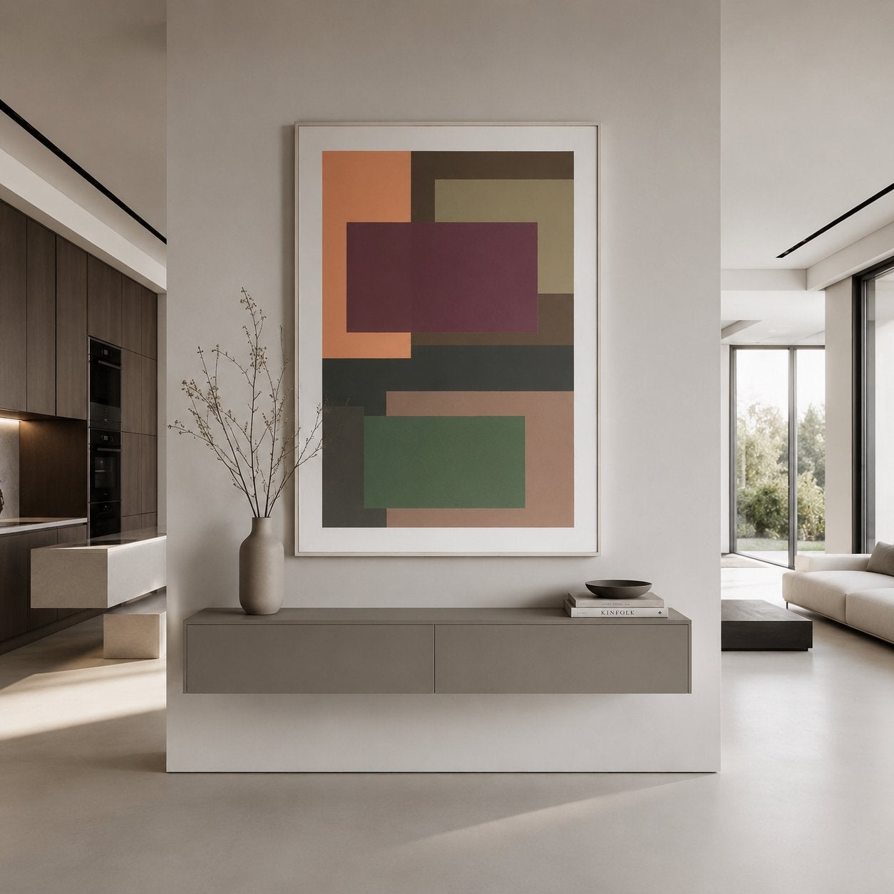 Abstract schilderij 70x109 cm gesigneerd, Antiek en Kunst, Verzenden