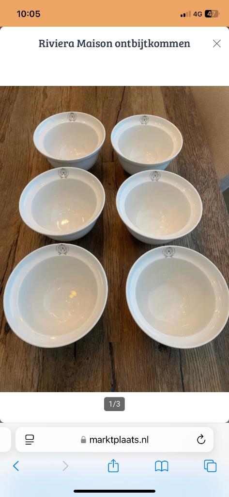 6 Riviera maison cereal bowls ontbijtkommen, Ophalen, Gebruikt, Glas, Overige stijlen