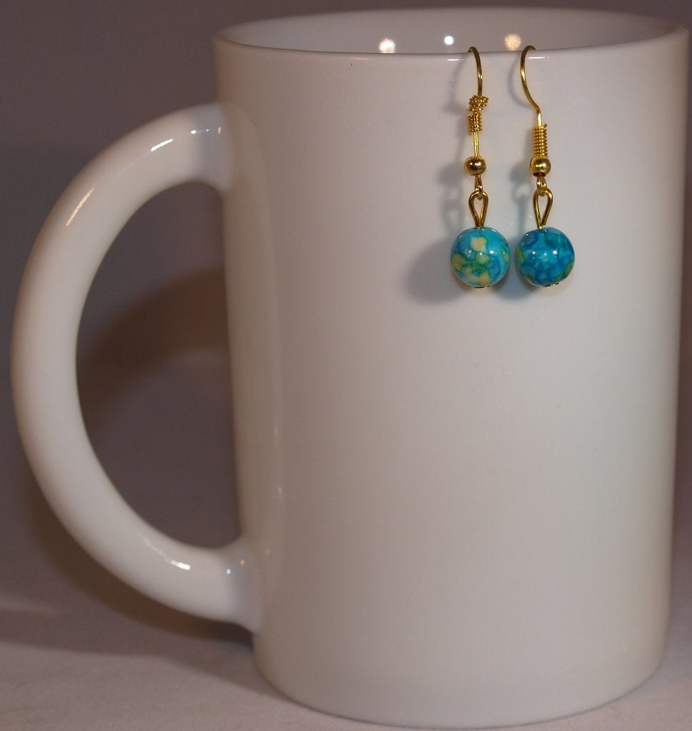 oorbellen van blauwe mashan jade met goudkleurige oorhaken, Overige materialen, Hangers, Blauw, Nieuw