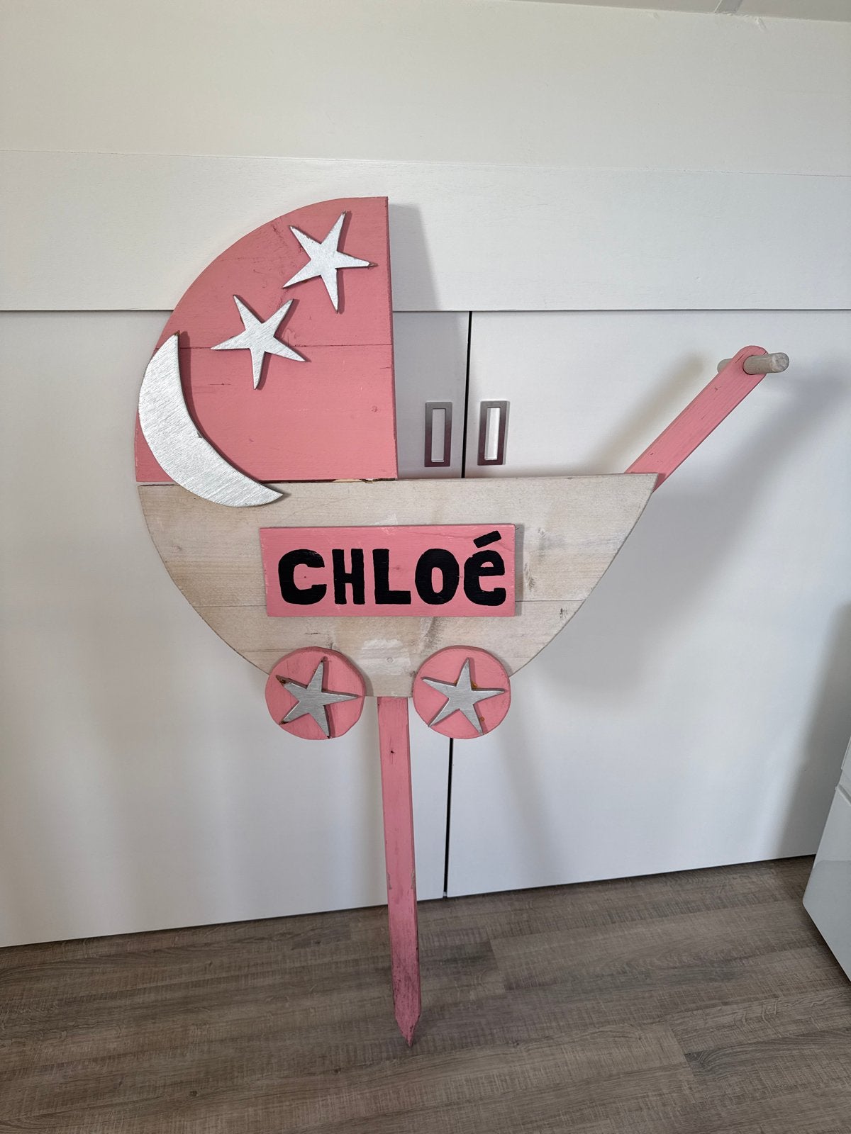 Geboortebord meisje - Kinderwagen (naam aanpasbaar), Ophalen, Gebruikt, Geboortebord