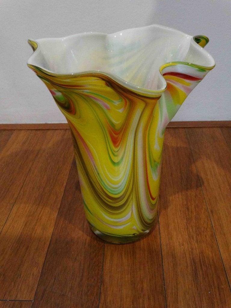 Unieke moderne vaas, handwerk glasblazers kunst. Als Nieuw!, Ophalen, Overige kleuren, Minder dan 50 cm, Glas