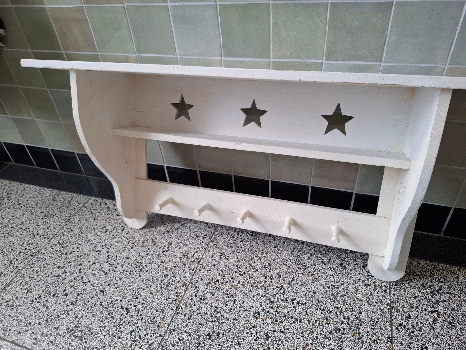Witte kapstok/plankje babykamer met sterren, Franse brokaat, Gebruikt, Ophalen of Verzenden, Minder dan 100 cm, Kinderkapstok
