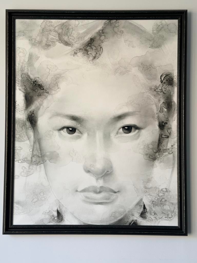 Handgeschilderd Portret uit Thailand met Maatwerk Frame, Antiek en Kunst, Ophalen