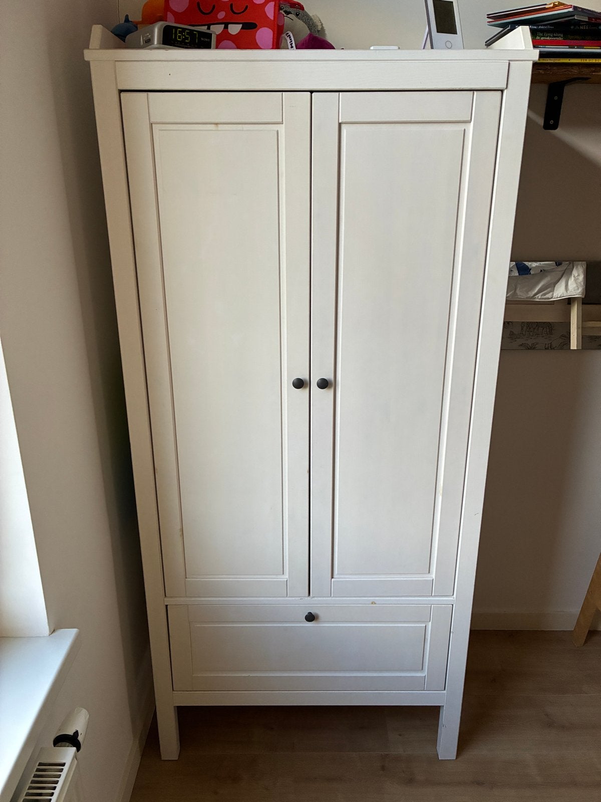 Witte kinder kledingkast met lade en hangruimte, Gebruikt, Met lade(s), 150 tot 200 cm, 25 tot 50 cm