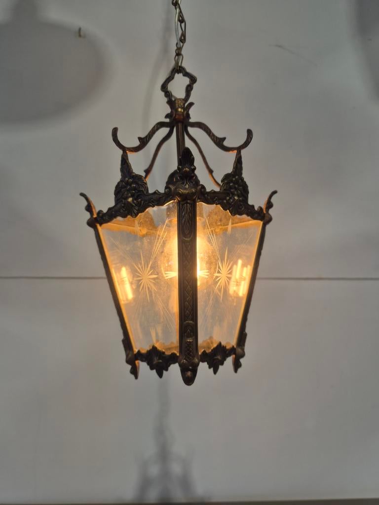 Franse hal lantaarn met geslepen glas, Antiek en Kunst, Ophalen of Verzenden