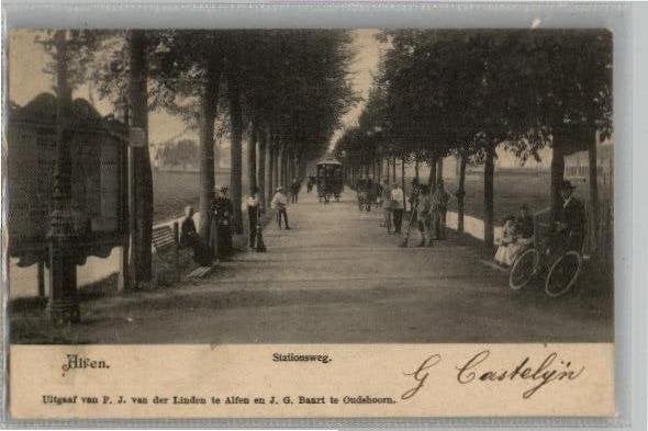Alfen  Stationsweg Paardentram en volk TOPKAART st 1902