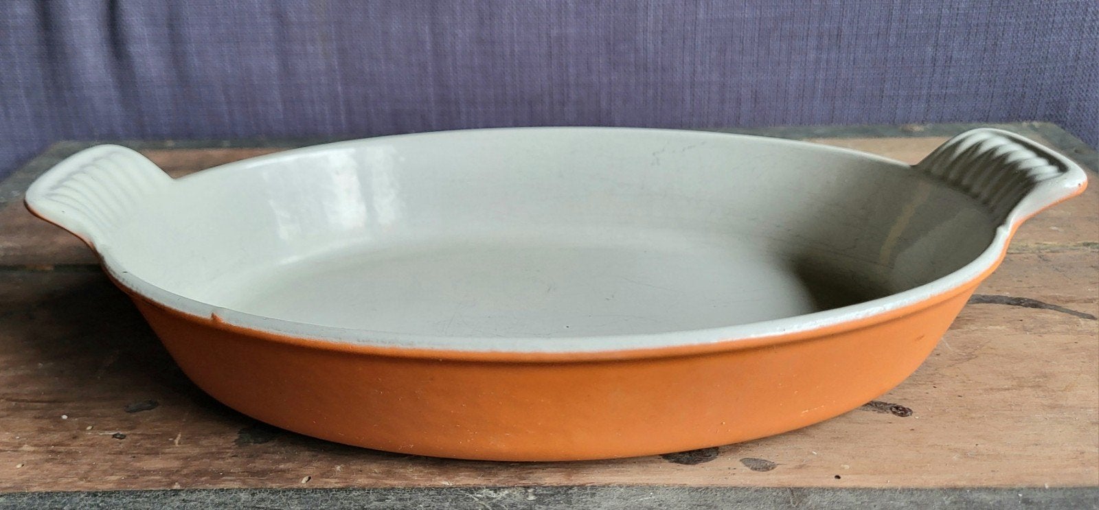 Vintage Franse gietijzeren ovalen ovenschaal Le Creuset 24, Ophalen of Verzenden, Gebruikt