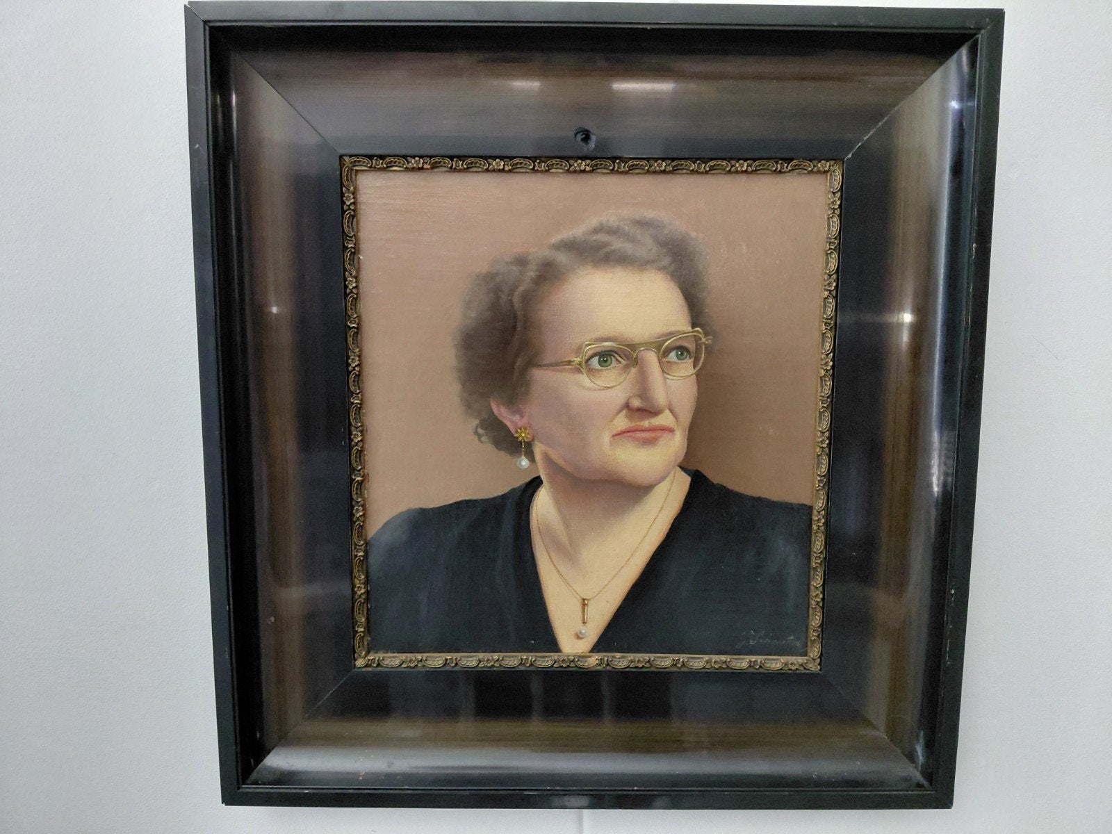 schilderij olieverf portret dame jaren 40 door G. Schouten, Ingelijst, Paneel, Portret of Personen, Oud hollands