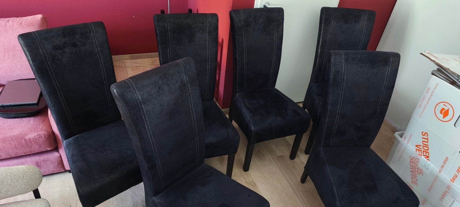 6 eetkamerstoelen zwart, Ophalen, Gebruikt, Zwart, Stof