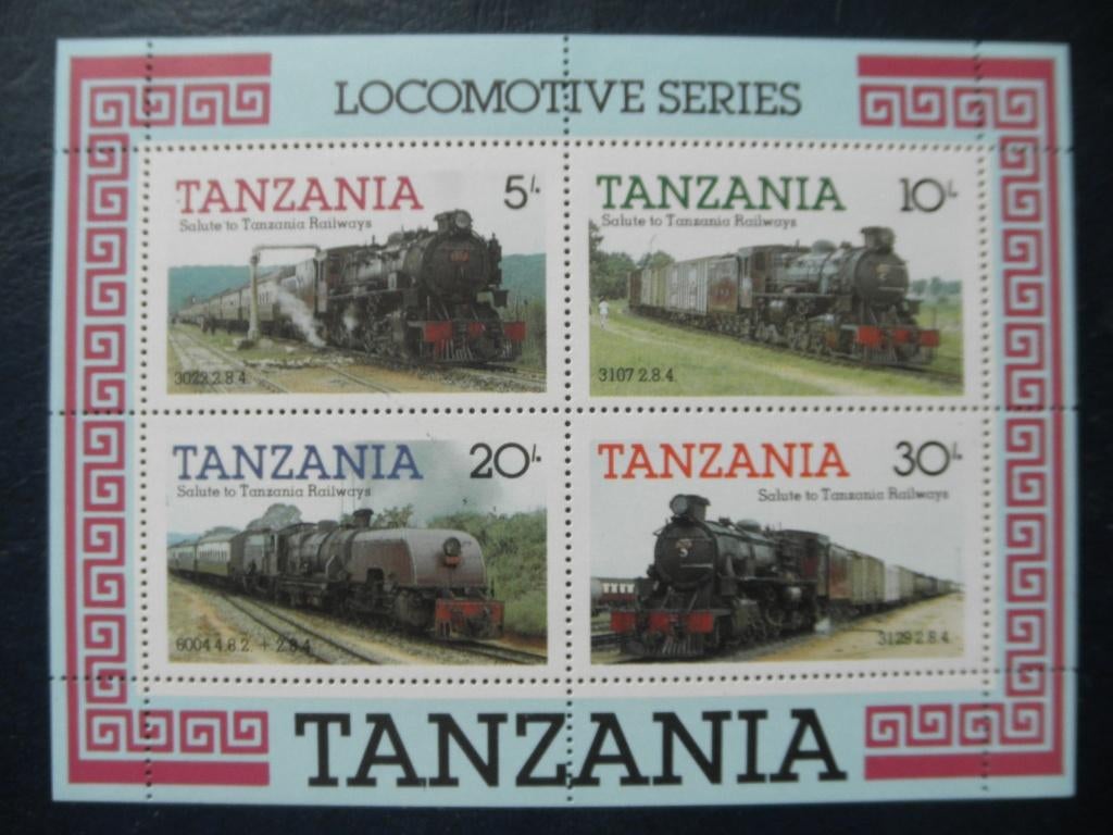 Postzegels treinen Tanzania 1985 blok - cat.w. 3,50 postfris, Ophalen of Verzenden, Postfris, Treinen