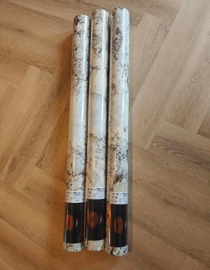 Carrara Behang - 3 Rollen Marmerlook (Nieuw), Ophalen of Verzenden, 25 tot 50 m², Grijs