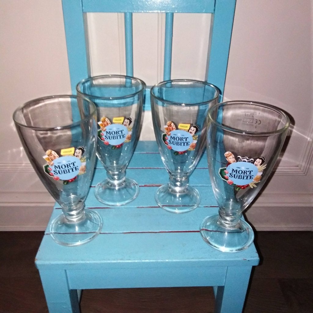 Mort Subite Anno 1685 bierglas 4 stuks, Ophalen, Gebruikt, Glas of Glazen, Overige merken