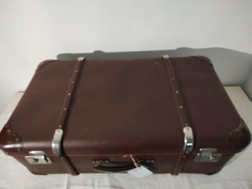 K396 VINTAGE jaren 40-50 koffer /hutkoffer  geperst karton, Sieraden, Tassen en Uiterlijk, Koffers, Ophalen, Overige materialen