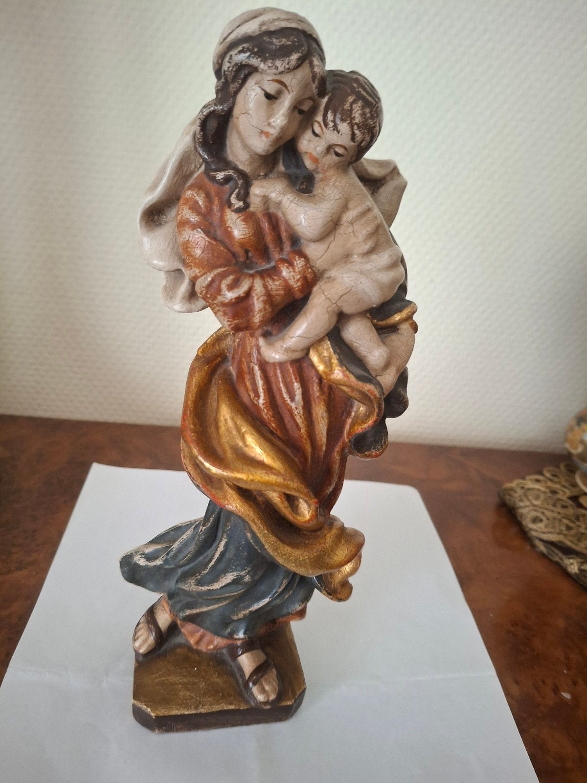Teder polychroom Mariabeeld met kind uit Zuid-Dui, Ophalen of Verzenden