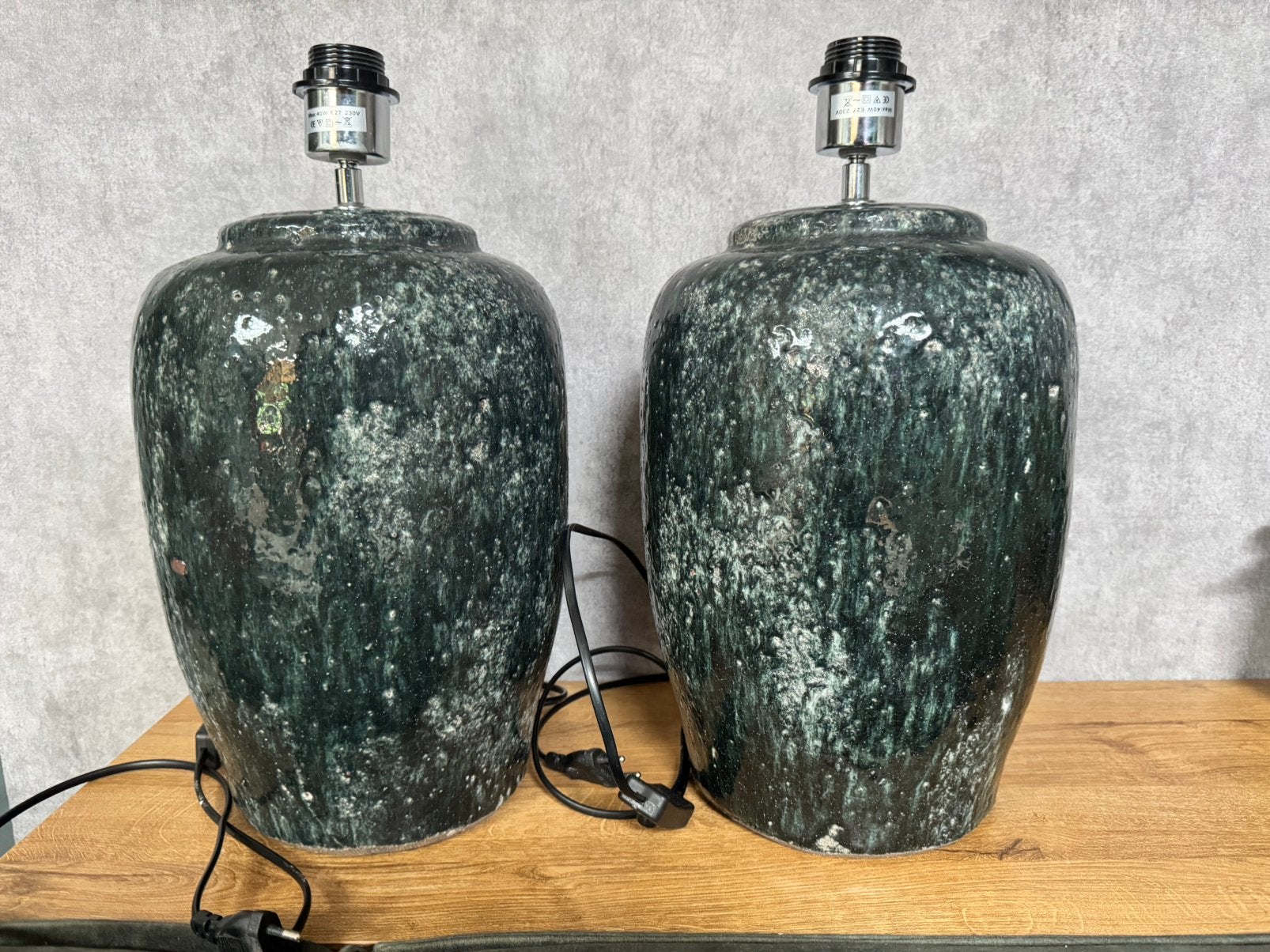 2 PTMD Tafellampen Lampenvoeten Grijsgroen Petrol 43cm, Ophalen, Overige merken, Groen, E27 (groot)