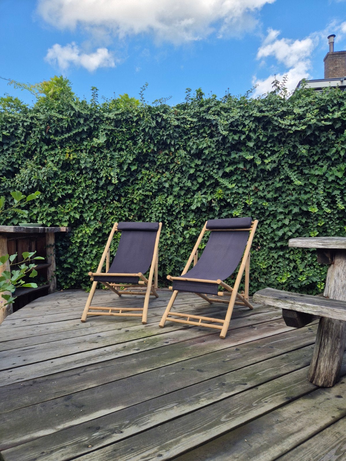 Bamboe strandstoel / ligstoel - verstelbaar en inklapbaar, Tuin en Terras, Ophalen, Gebruikt, Hout, Verstelbaar