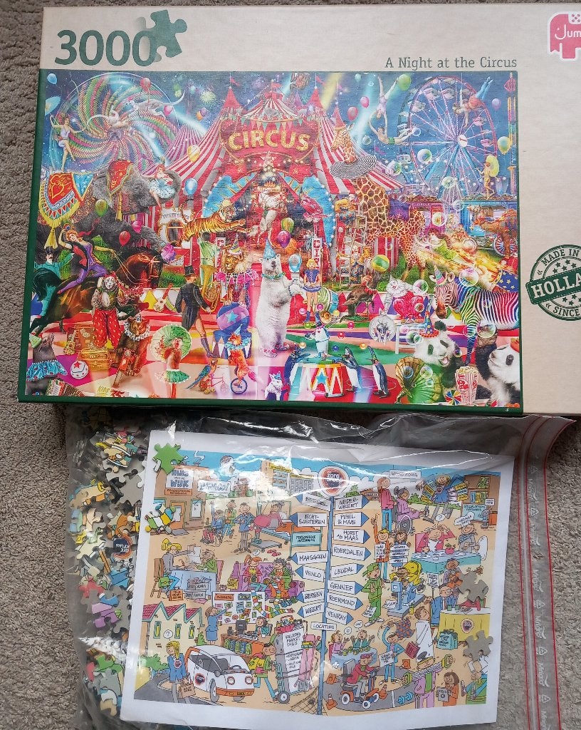 Legpuzzel 3000 stukjes Circus - gratis één stukje, Ophalen of Verzenden, Meer dan 1500 stukjes, Gebruikt, Legpuzzel