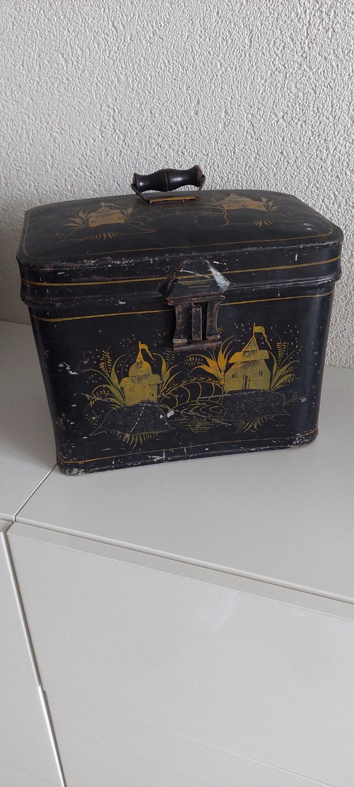 Antiek Chinoiserie Blik met Handvat, Antiek en Kunst, Ophalen of Verzenden