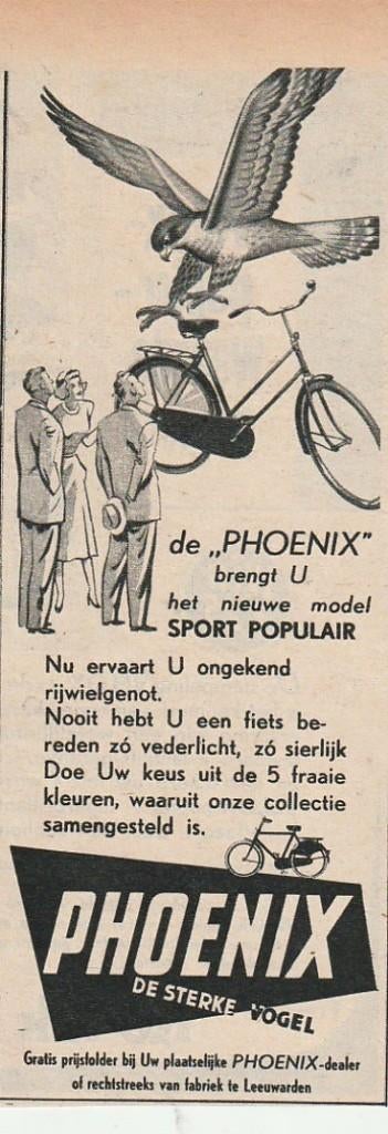Retro reclame 1954 Phoenix fiets Sport rijwielgenot, Verzenden, Overige typen