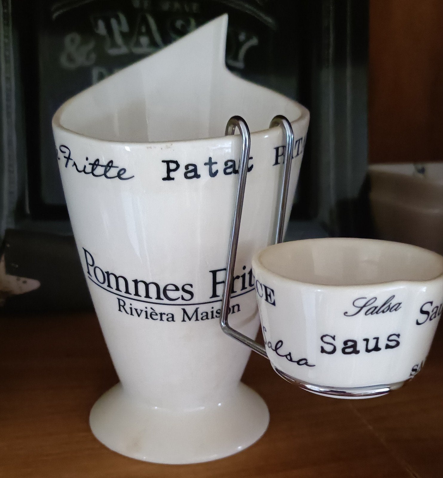 RM Witte Patat Zak met Sausschaaltje - Riviera Maison, Ophalen, Overige typen, Zo goed als nieuw, Steen/keramiek