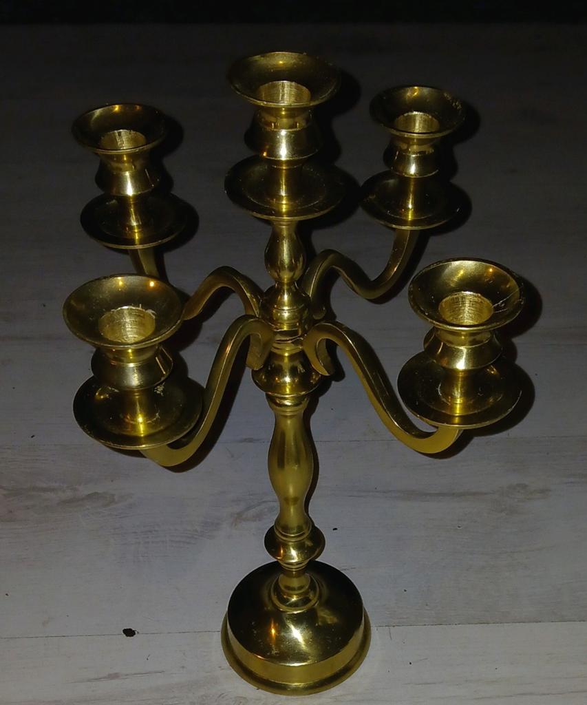 Goudkleurige kandelaar voor 5 kaarsen, Antiek en Kunst, Antiek | Kandelaars, Ophalen of Verzenden