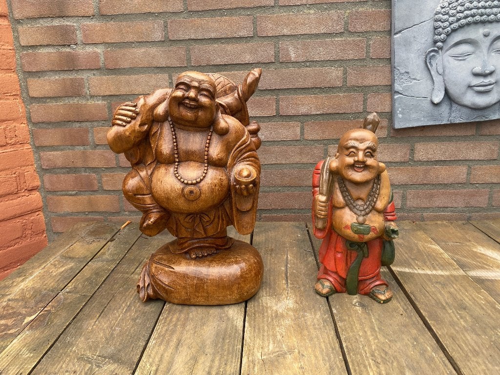Houten beelden buddha uit Thailand, Houtsnijwerk, Handgemaakt, Ophalen of Verzenden, 20 - 50 cm
