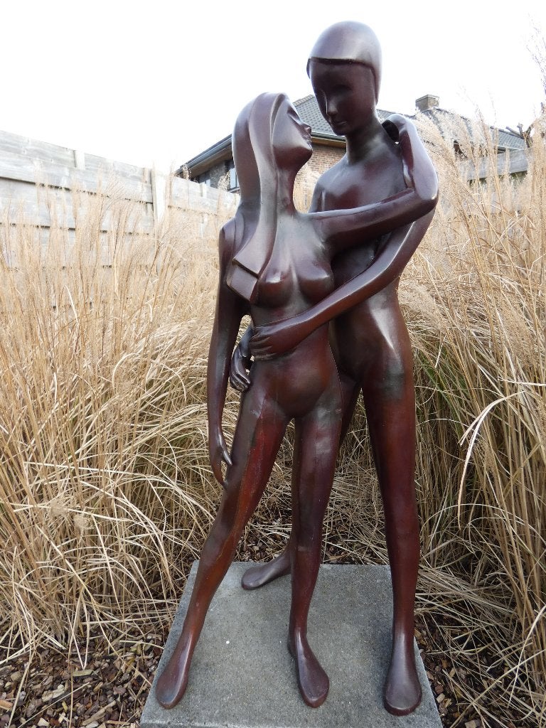 BRONZEN ZWAAR KOPPEL MAN EN VROUW AAN WEGGEEFPRIJS LEES AUB!, Tuin en Terras, Tuinbeelden, Ophalen of Verzenden, Nieuw, Overige materialen