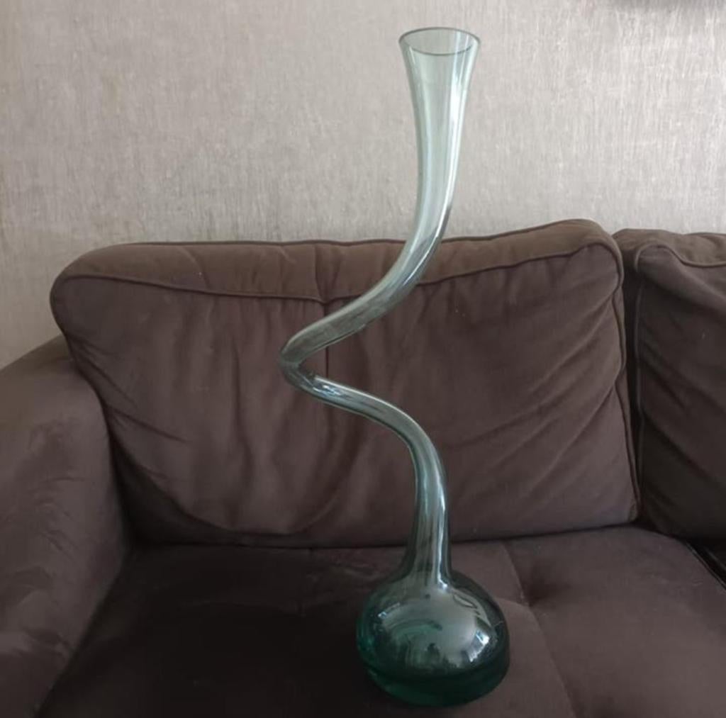 Unieke Groene Glazen Vaas - Slinger Design, Antiek en Kunst, Ophalen