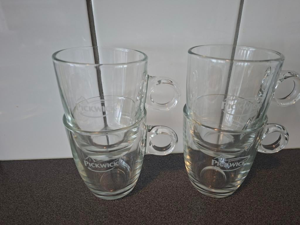 4 Pickwick thee glazen, Ophalen of Verzenden, Gebruikt, Glas of Glazen
