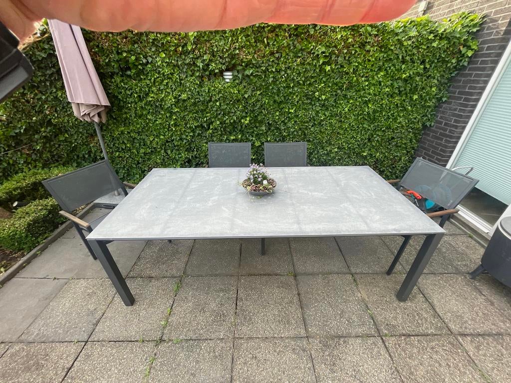 Hartman Tuintafel HPL 220x100 - Goede staat, licht verkleurd, Tuin en Terras, Ophalen, Gebruikt, Rechthoekig, Overige materialen
