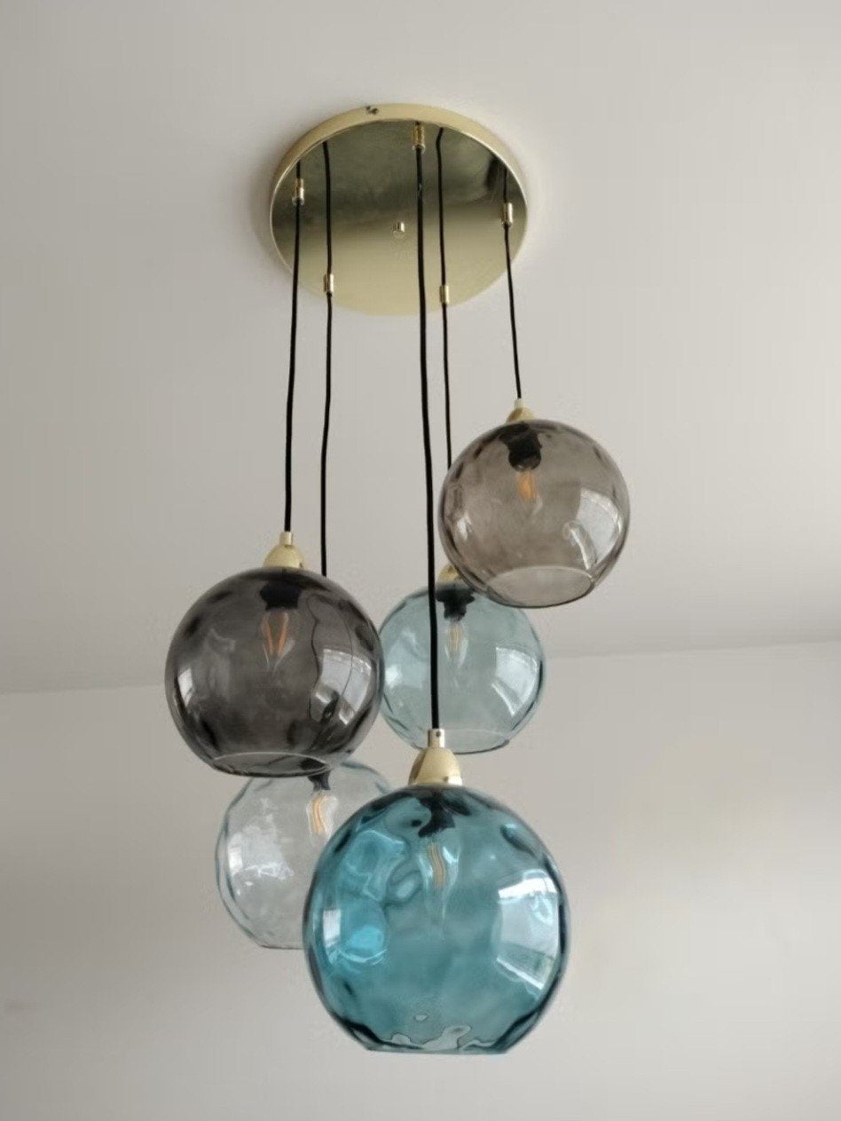 Hanglamp/clusterlamp Ilaria - 5 lichtpunten - Gekleurd glas, Ophalen, Zo goed als nieuw, Glas