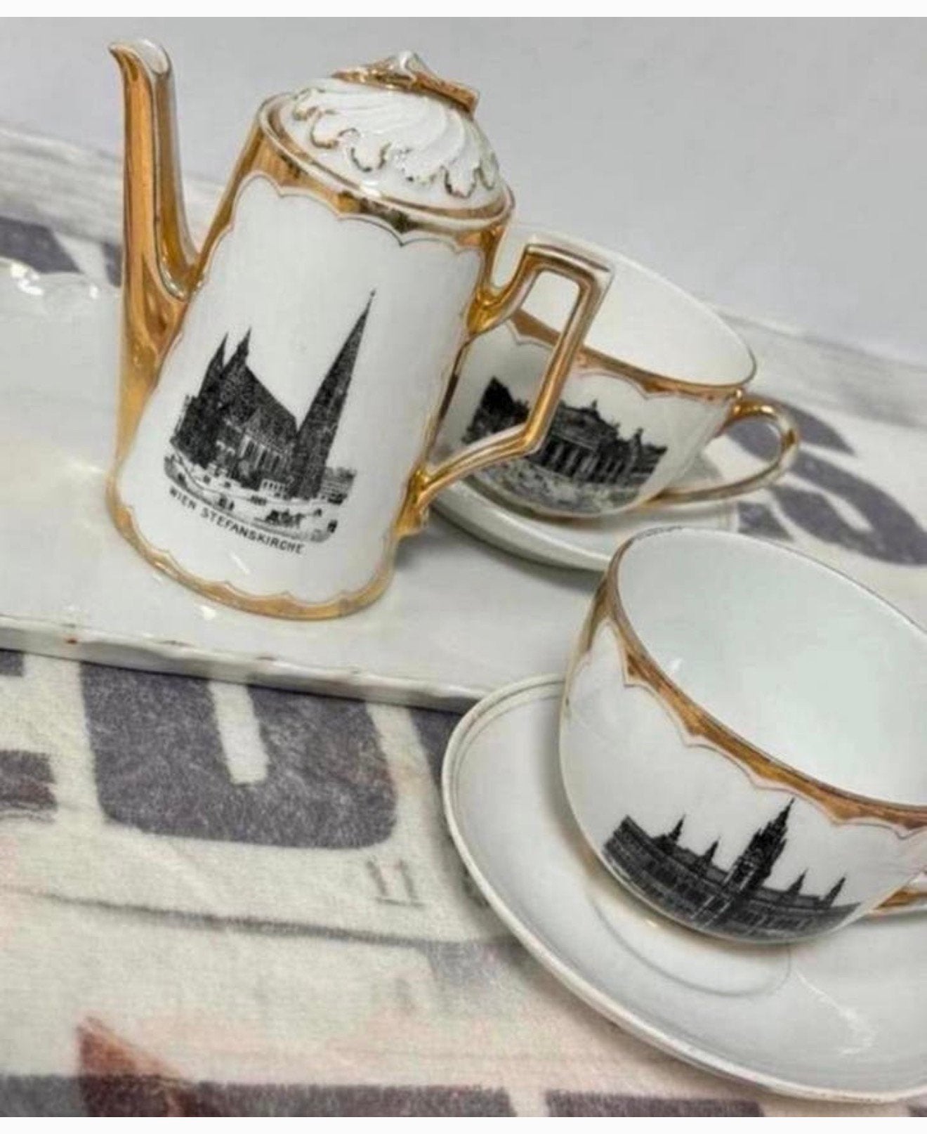 Servies wit-goud Wenen, Oostenrijk theepot dienblad theeset, Ophalen of Verzenden