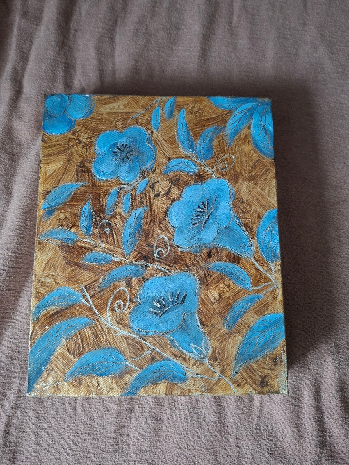 Schilderij met blauwe bloemen, Ophalen of Verzenden