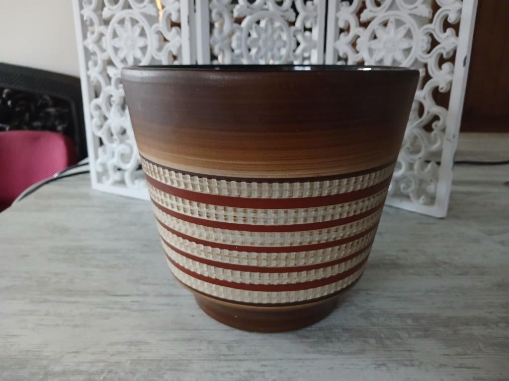 Vintage bloempot sgraffito terracotta Dumler & Breiden 22cm, Rond, Binnen, Ophalen of Verzenden, Aardewerk