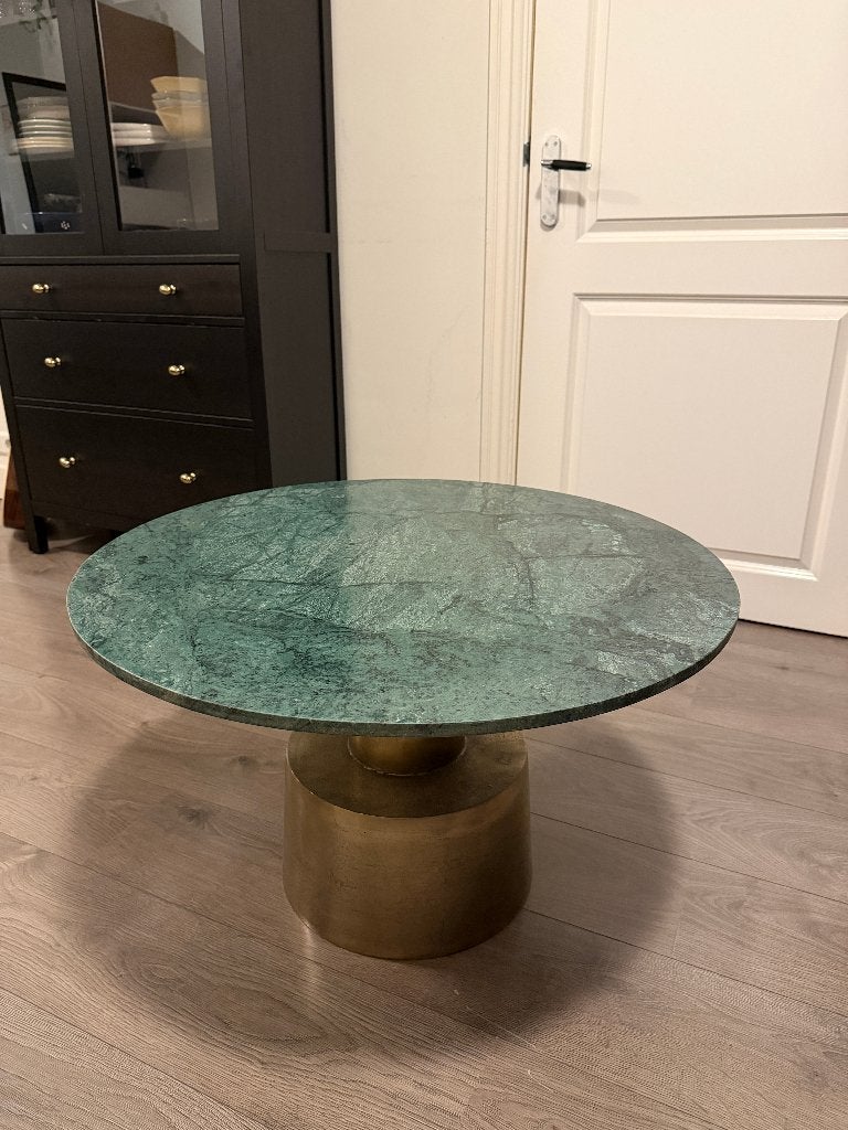 Salontafel marmer - Groen/Goud, Huis en Inrichting, Tafels | Salontafels, Ophalen, 50 tot 100 cm, Overige materialen, Rond