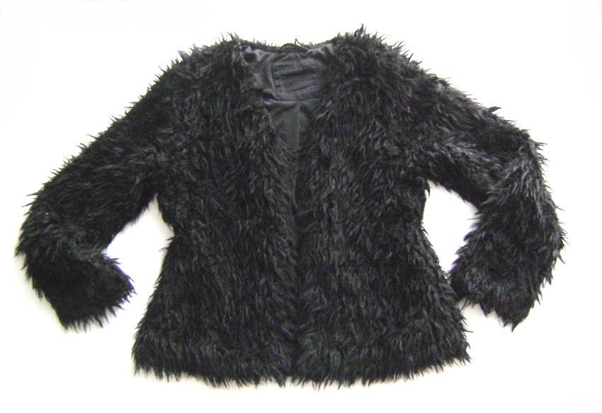 teddy nep bont pluizig jas goth punk rock cyber winter warm, Verzenden, Zwart, Nep bont goth punk, Nieuw