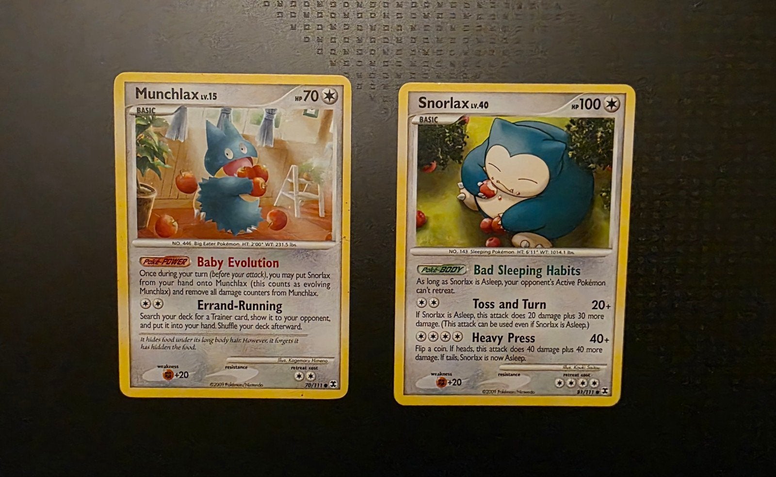 Munchlax Lv.15 en Snorlax Lv.40 Pokémon kaarten, Ophalen of Verzenden, Gebruikt, Meerdere kaarten