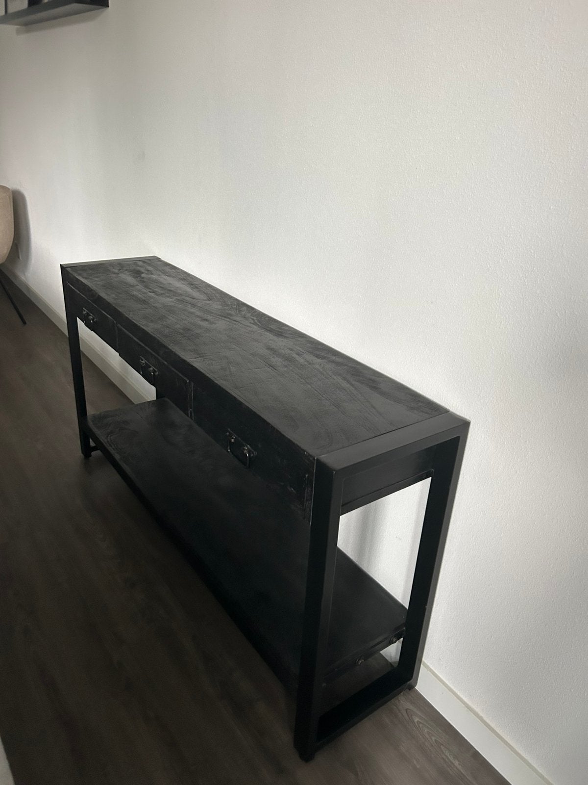 Bijzettafel mango hout zwart, Ophalen, 50 tot 100 cm, Zo goed als nieuw, Minder dan 100 cm