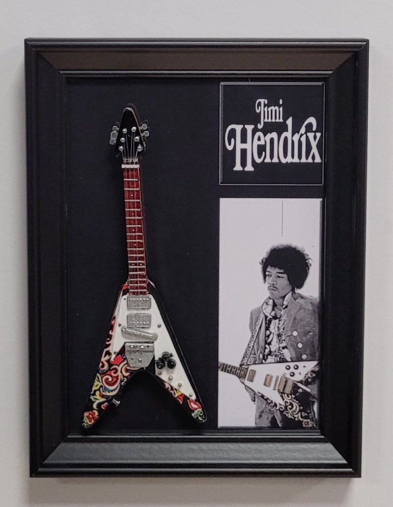 Jimi Hendrix Shaped miniatuur gitaar op lijst wanddeco deco