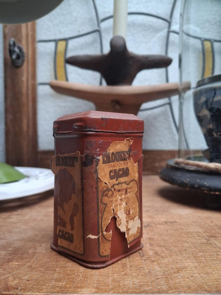 oud monster blikje blooker's daalders cacao / 8 cm hoog, Verzamelen, Blikken, Ophalen of Verzenden, Gebruikt, Overige, Overige merken