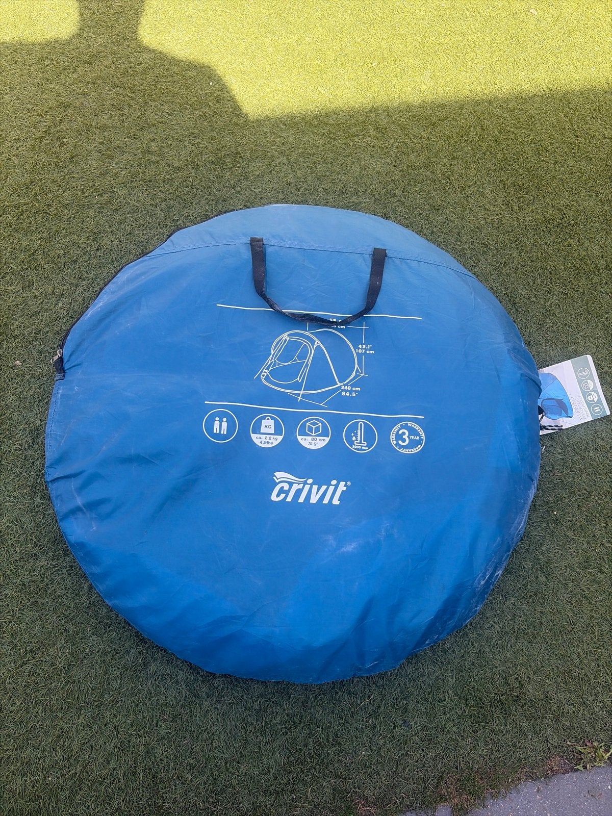 Crivit 2-persoons pop-up tent - Blauw, Caravans en Kamperen, Ophalen, Gebruikt, Tot en met 2