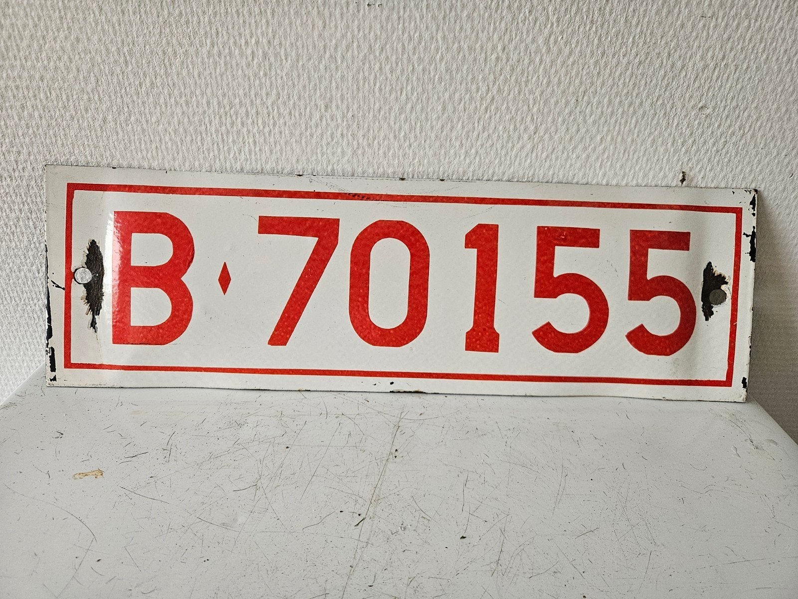 Vintage geëmailleerd nummerbord B 70155, Antiek en Kunst, Ophalen of Verzenden