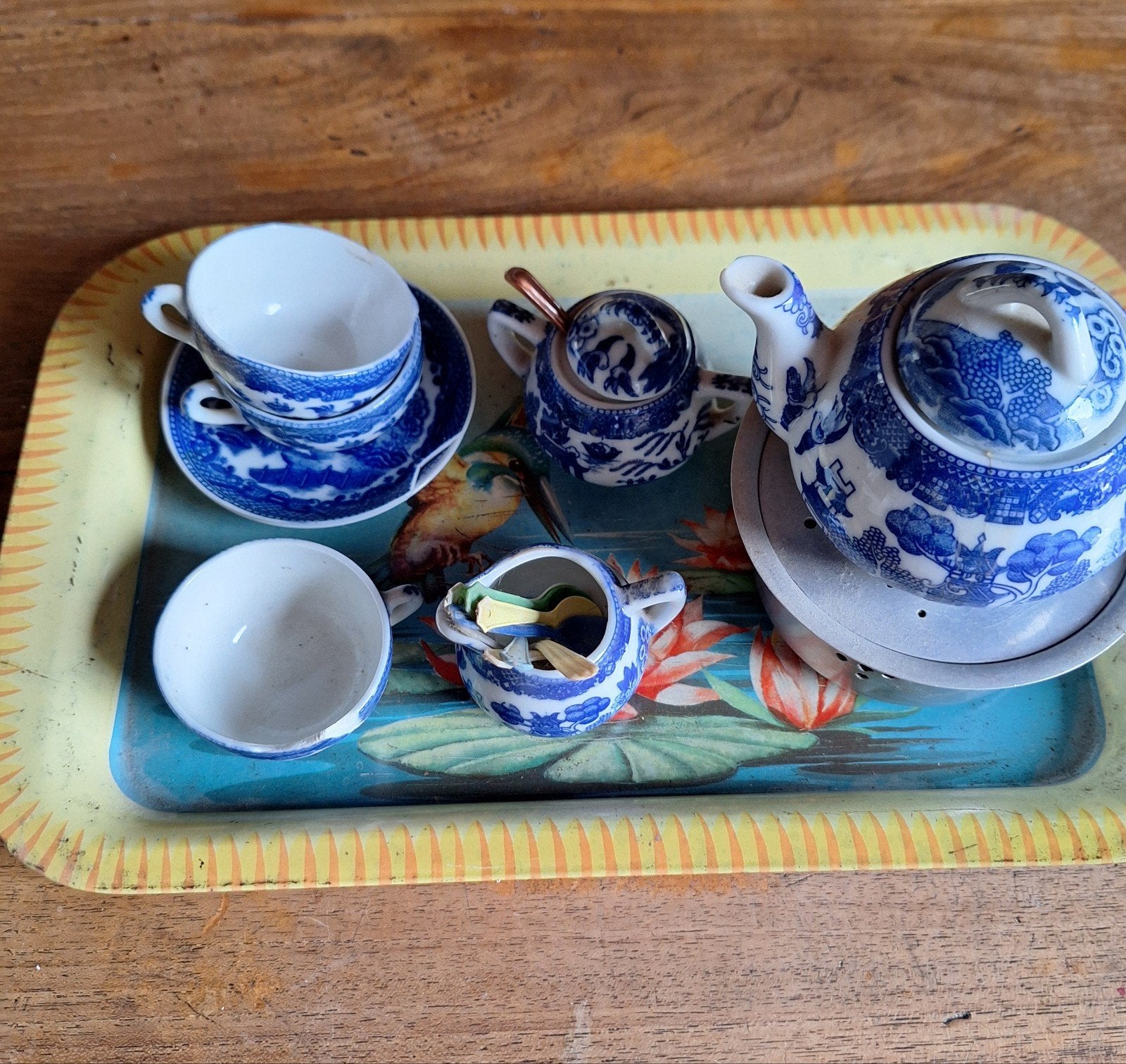 Antiek theeserviesje, blauw-wit, miniatuur, Antiek en Kunst, Ophalen