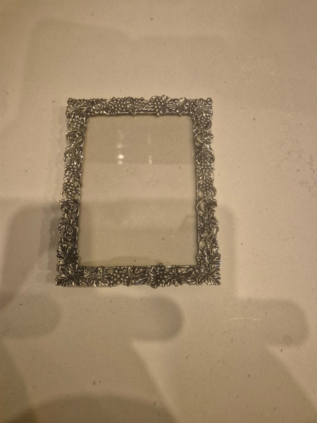 Zilverkleurige fotolijst met druivenrank decoratie, Gebruikt, Ophalen of Verzenden, Fotolijst, Zilver