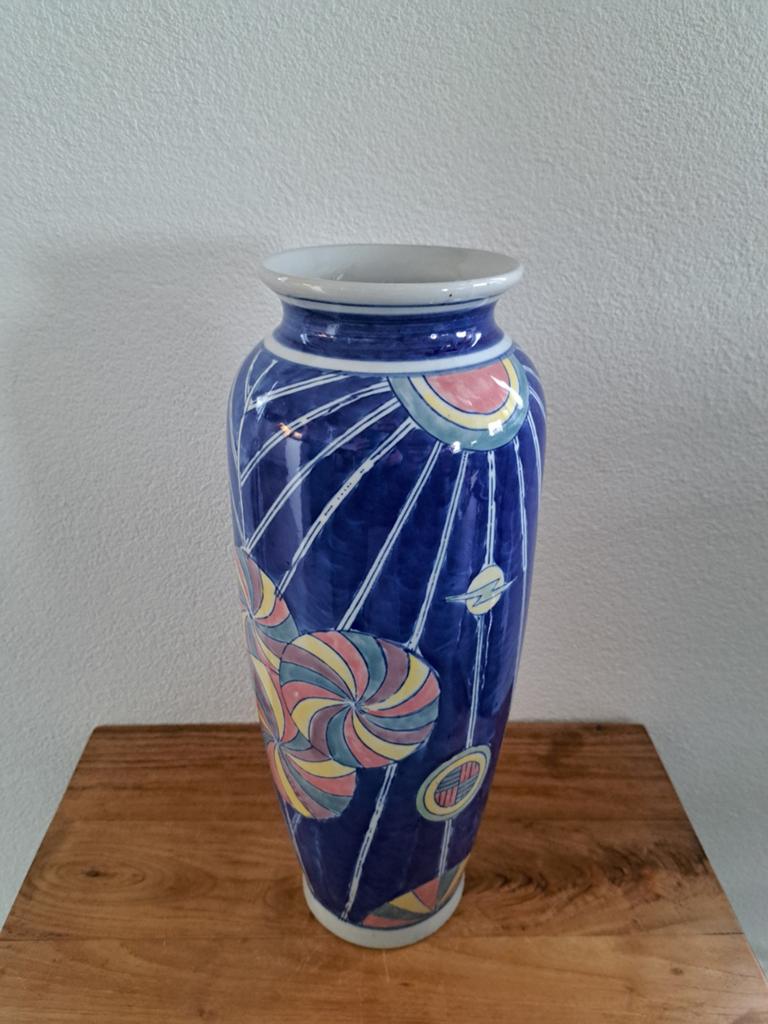 Vintage Chinese vaas blauwe-wit zon/bliksem/parasolmotieven, Antiek en Kunst, Ophalen of Verzenden
