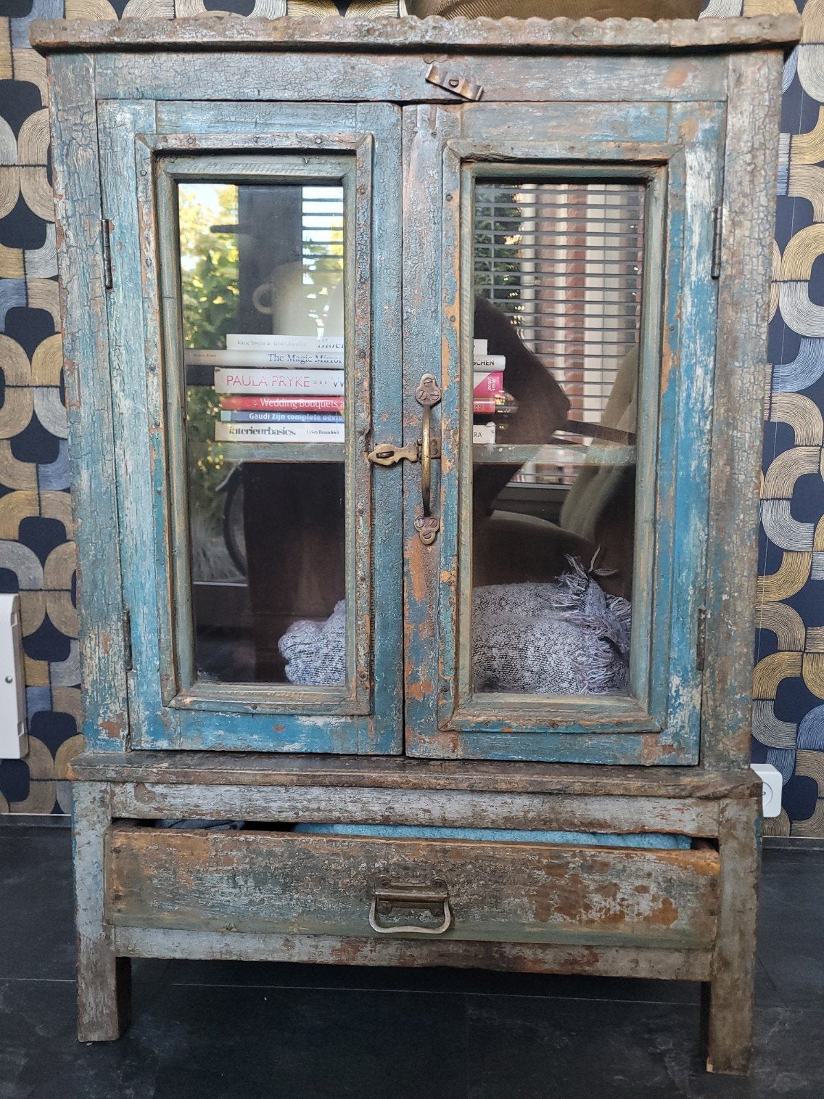 kastje, vintage blauw/goud/beige, Ophalen, 50 tot 100 cm, Minder dan 100 cm, 25 tot 50 cm